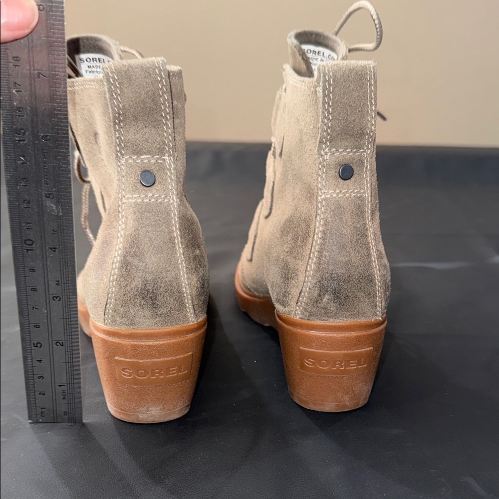 Sorel Taupe Suede Wedge Lace-Up Ankle Booties - Picture 5 of 8